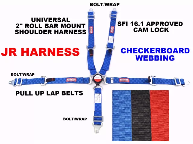 Quarter Midget Harness 2" Sfi 16.1 Pull Up Lap Belt Cam Lock Blue Checkerboard