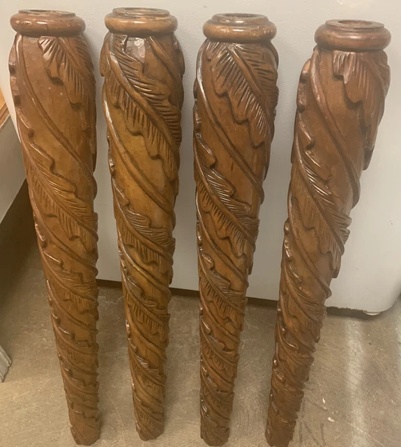 Architectural Salvage Solid Wood 4 Legs Newell Post Column Crafter Carved 30” T