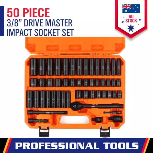 50-Piece 3/8" Drive Impact Socket Set Ratchet Wrench Extension Bar Metric & SAE