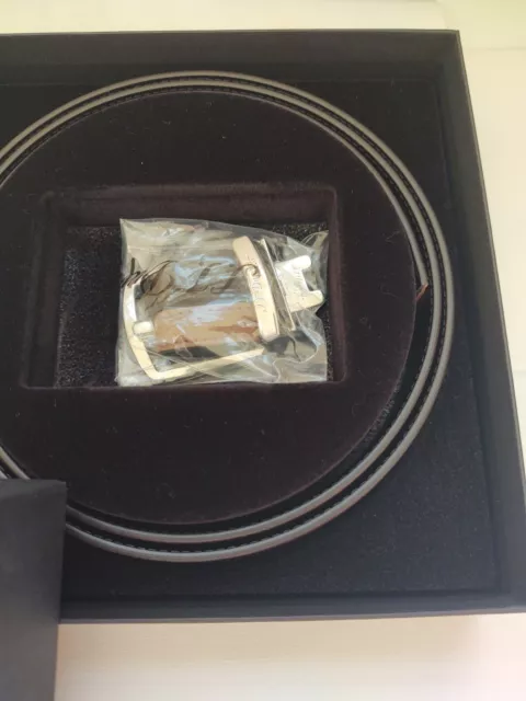 S.T. Dupont Reddish Brown - Black Reversible Leather Belt. Palladium Buckle, NIB