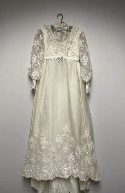 70’s Empire Waist High Neck Victorian Prairie Wedding Dress L/S Priscilla Style
