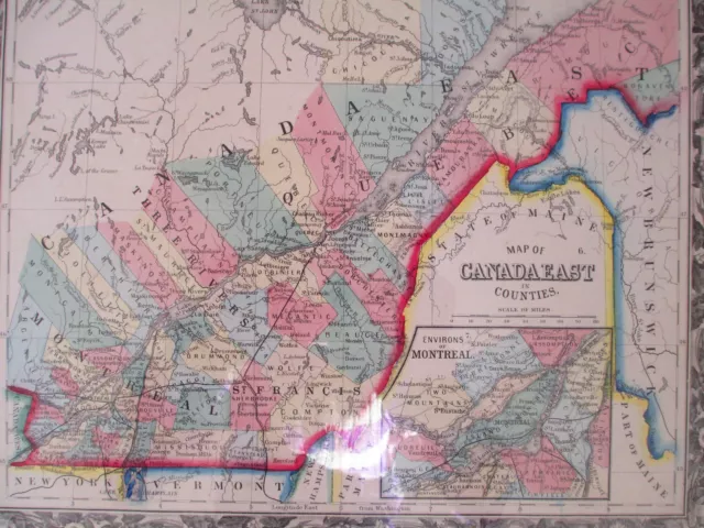 Original 1860 S. Augustus Mitchell map of canada east hand colored!