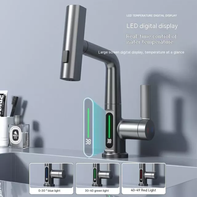 Intelligent Digital Display Faucet Pull Out Basin Faucet Temperature-Digital