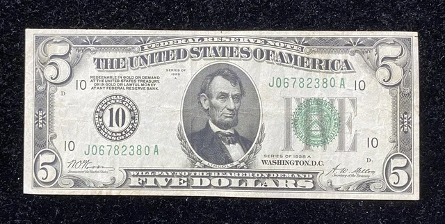 1928 A $5 Kansas City Federal Reserve Redeemable In  Gold Note