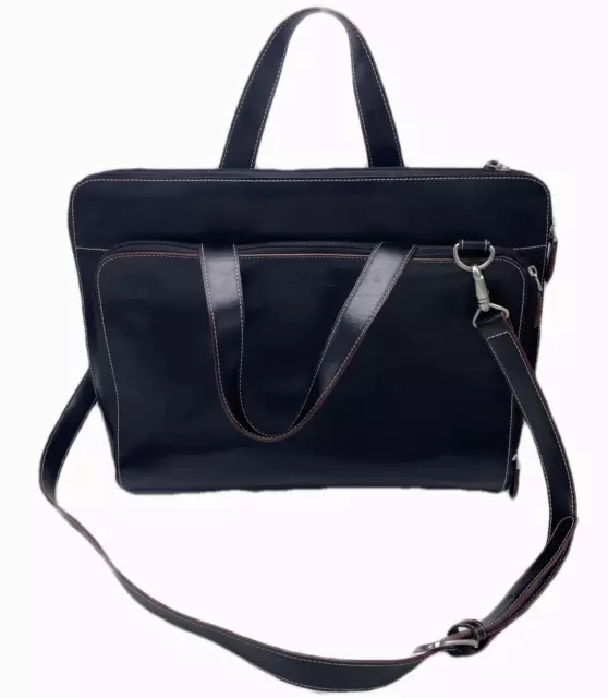 Samsonite Black Leather Bag Zip Laptop Shoulder Strap Handles Priority Mail Ship