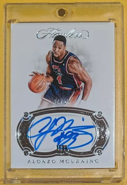 2018-19 Flawless Alonzo Mourning Auto Silver USA #14/25 Jersey # 1/1 Miami Heat