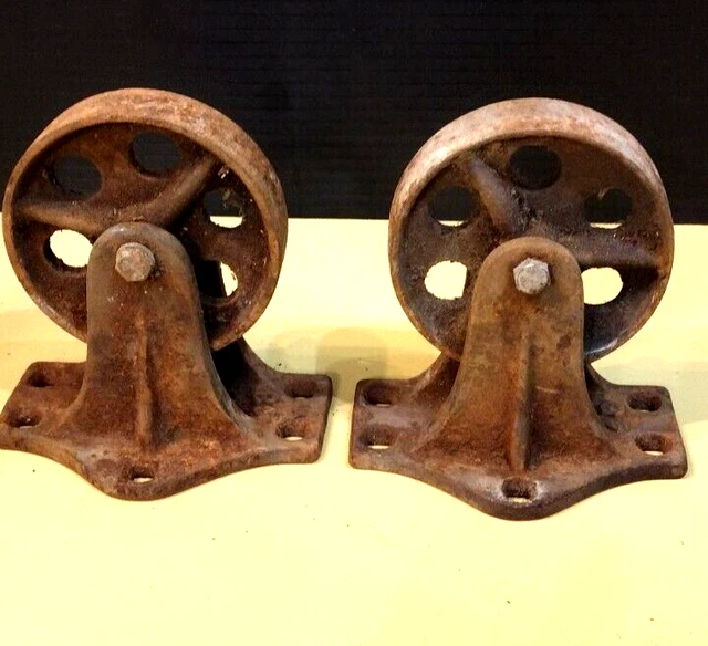 Vintage Cast Iron Heavy Duty Pair Wheels For Safe 4"Dia