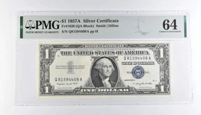 $1 1957-A Silver Certificate 64 Choice Uncirculated Fr# 1620 (QA Block) PMG *441