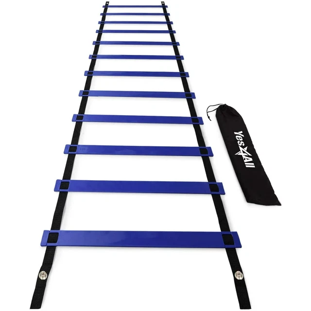 Blue Agility Ladder Heavy Duty 12 Rungs Carry Bag Sports Training Equipment