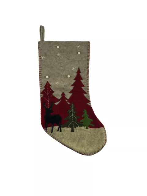 Hobby Lobby Christmas Stocking Felt Trees Deer Snow Applique Gray Red Green