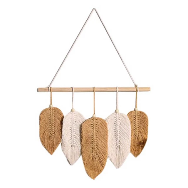 Tapiz colgante de pared de hoja de macramé hecho a mano plumas de algodón hojas tejidas hacer D1Z9