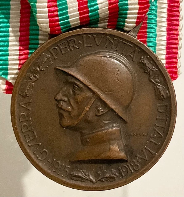 MEDAGLIA GRANDE GUERRA UNITÀ D'ITALIA 1915 1918 CONIATA BRONZO NEMICO 2 BARRETTE