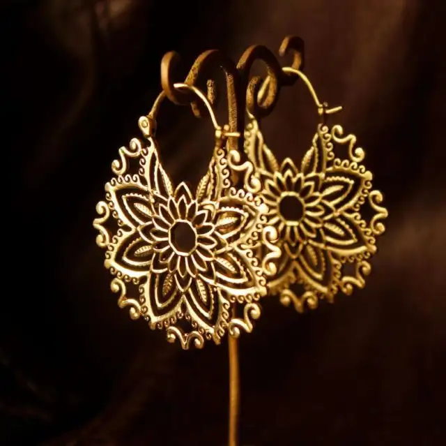 Large Gold Plated Mandala Indian Ethnic Tribal Brass Hoops Gypsy Earrings