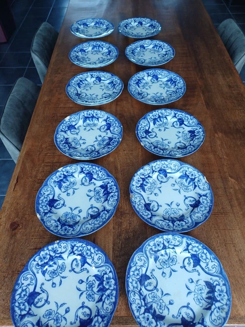 Lot De 6 Assiettes Creuses Anciennes Onnaing - Motif Fleur Fushia Vintage - Céramique D'occasion