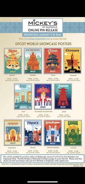 EPCOT Disney Pin WDI Imagineering POSTER JUMBO BOX World showcase Complete Set
