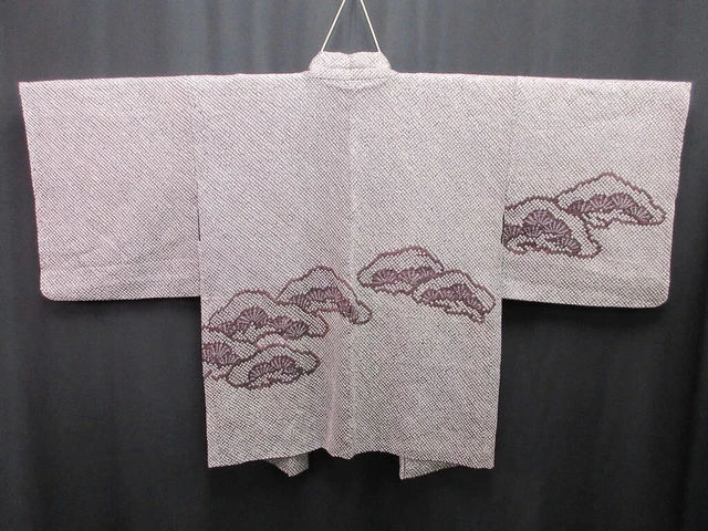7632H5 Silk Vintage Japanese Kimono Haori Jacket Full Shibori Pine Tree