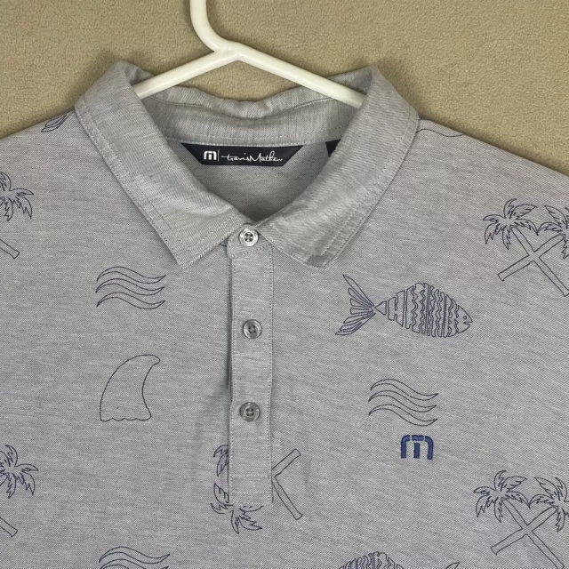 Travis Mathew Polo Shirt Adult Extra Large Gray Fish Print Golf Beach Mens 2