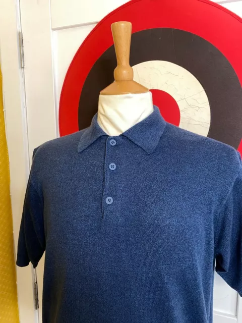 vtg St Michael mod collar blue knitted polo shirt large xl ivy 60s retro mods