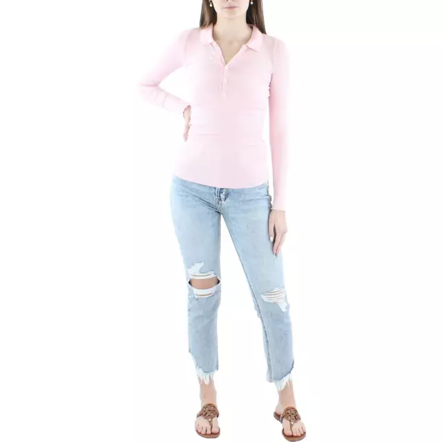 Polo Ralph Lauren Womens Pink Ribbed Long Sleeve Polo Henley Top XXS BHFO 6614