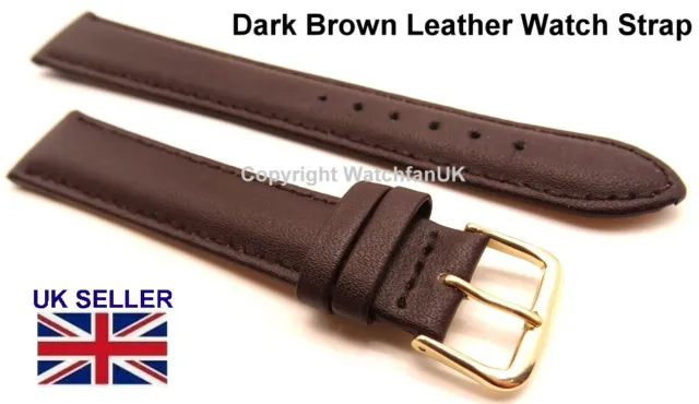 Brown Leather Watch Strap Smooth Grain 18mm to 24mm Fits Seiko Citizen