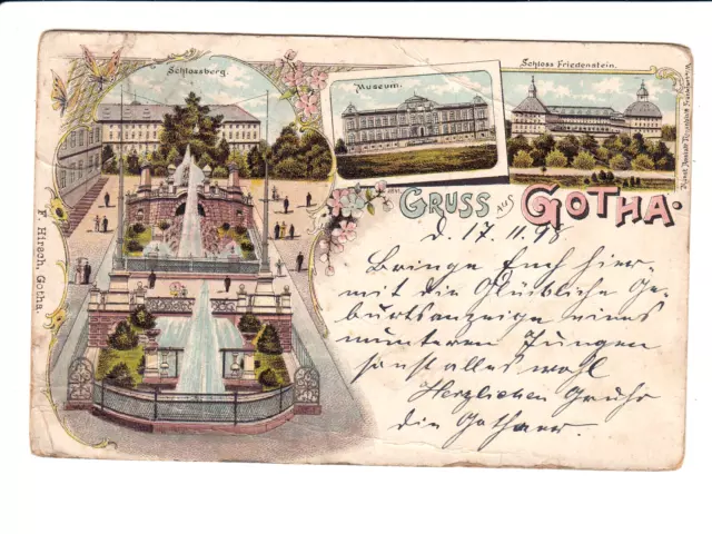 AK 25129,Postkarte,Gruss aus Gotha,Schlossberg, Museum,Friedenstein,Litho,1898