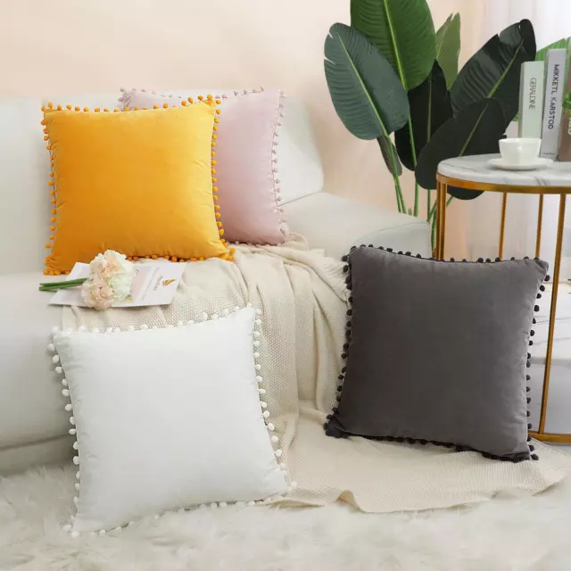 Housse Coussin Pompons Couvre Velours Doux Housse Taie oreiller pour Canapé-Lit