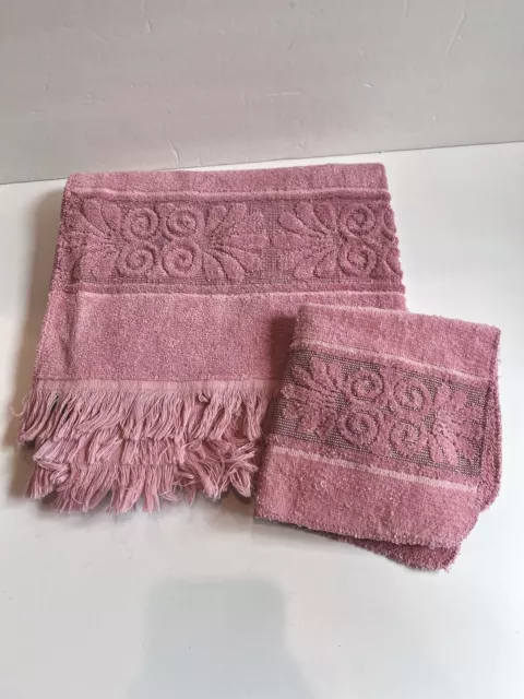 Vintage Cannon Monticello Pink Terry Cloth Bath Towel & Washcloth