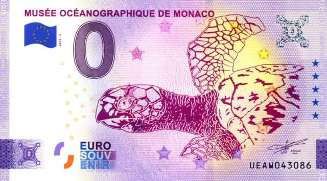 98 MONACO Musée océanographique, Tortue, 2023, Billet Euro Souvenir