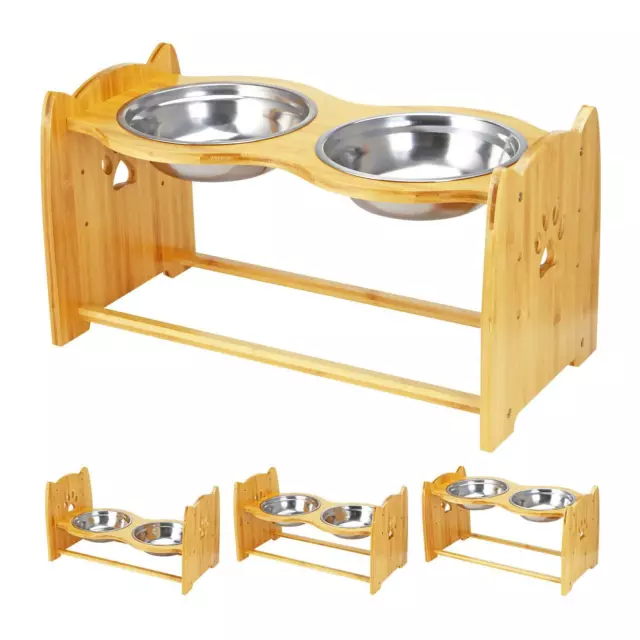 Adjustable Double Bowl Dog Cat Feeder Elevated Raised Stand Feeding Food Pet