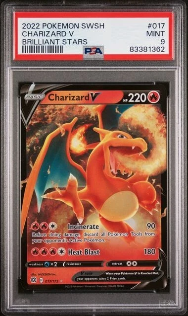 CHARIZARD V 017 172 Brilliant Stars 2022 Pokemon Card TCG PSA 9 MINT CHARIZARD V 017 172 Brilliant Stars 2022 Pokemon Card TCG PSA 9 MINT