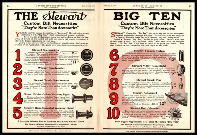 1919 Stewart Warner Speedometer Chicago IL "Big Ten" 2-Page Vintage Print Ad