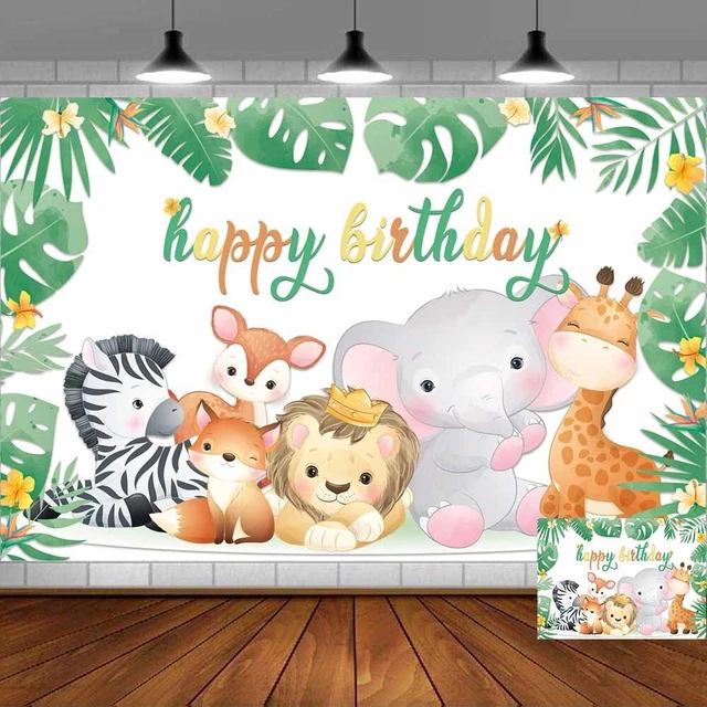Animales de la selva feliz cumpleaños pancarta vinilo fiesta decoraciones 5x3 ft