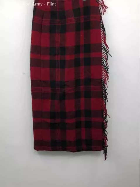 Woolrich Womens Red Black Buffalo Plaid Wool Fringe Long Maxi Skirt Size 4