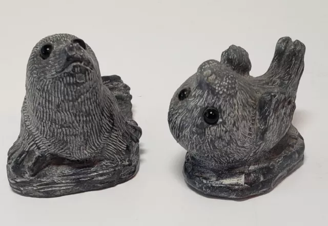 2 Soapstone Seals Figures by The Wolf Sculptures Canada Signed