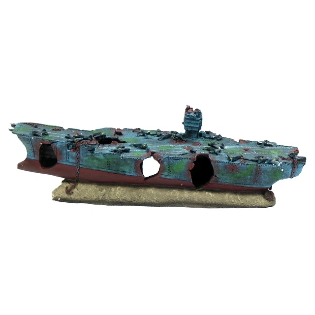 XL Aquarium Ornament Aircraft Carrier Shipwreck Battle Ship Fish Tank Cave Hide