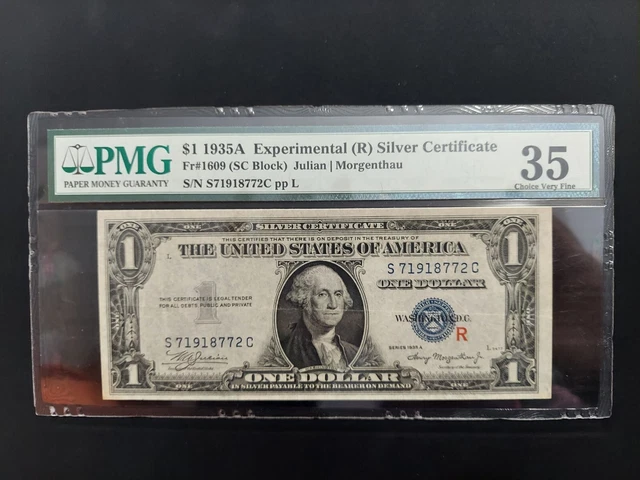1935A $1 One Dollar Silver Certificate FR-1609 "R" Experimental - Graded PMG 35