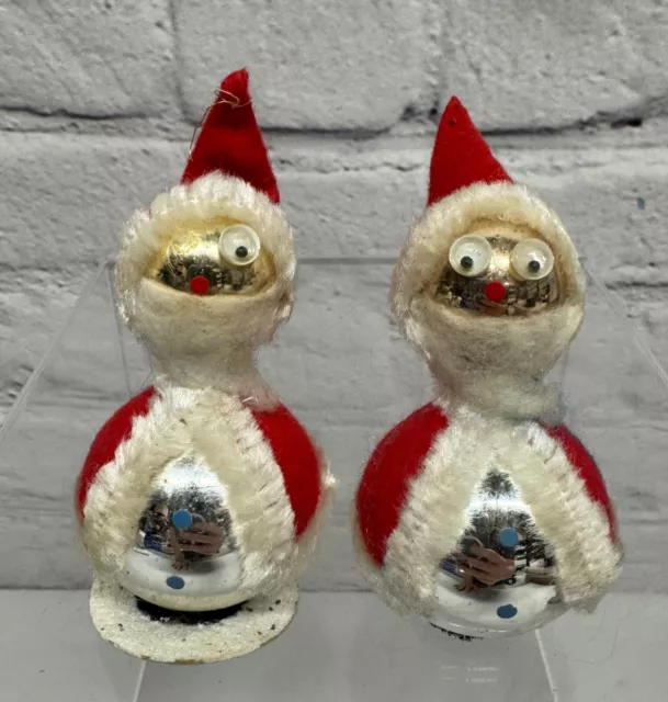 Vtg Mercury Glass Santa Ornament Balls Felt Google Eyes Putz  Chenille Japan Lot