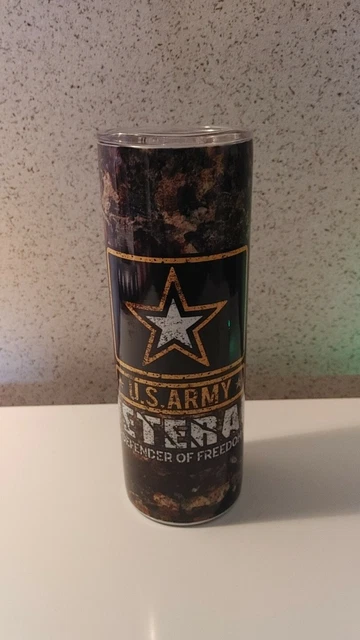 NEW US ARMY VETERAN INSULATED 20oz TUMBLER CUP STAINLESS STEEL MADE TO ORDER