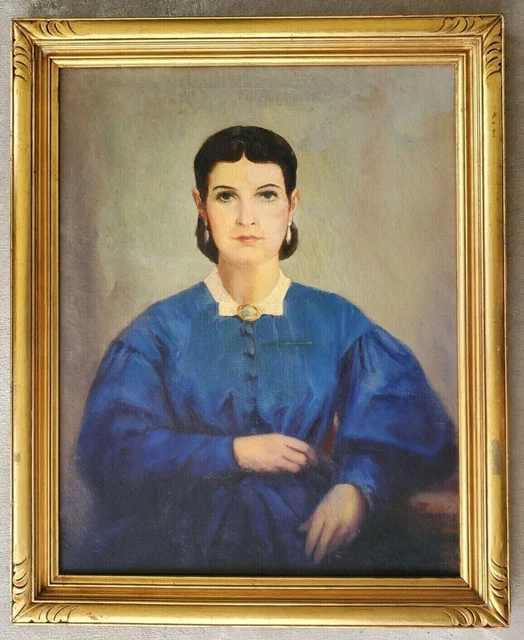 ANTIQUE ORIGINAL OIL Canvas Painting Woman Vintage Portrait Signed Asa