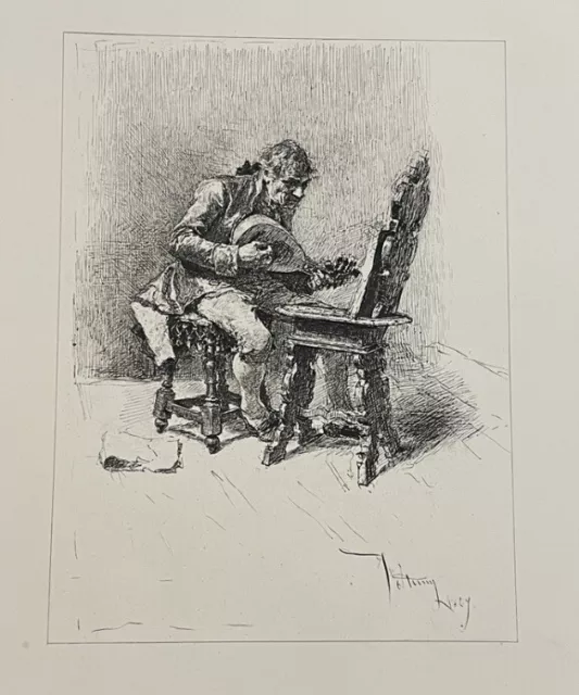 Antique Etching Mariano Fortuny The Guitar Player 1879 Excellent Condition