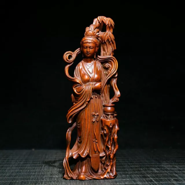 Chinese Natural Boxwood Hand carved Exquisite Beautiful Woman Statues