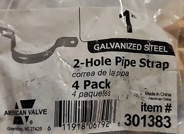 American Valve ~  PIPE STRAP,  1", Galvanized 4 pack,  item #301383