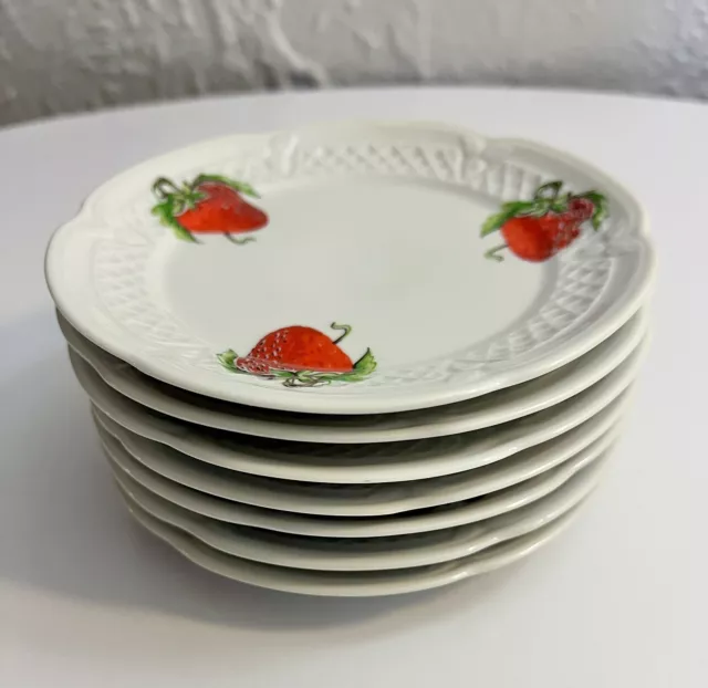 Set of 7 LOURIOUX 5-3/4" Bread & Butter/Dessert/Appetizer Plates (Strawberry)