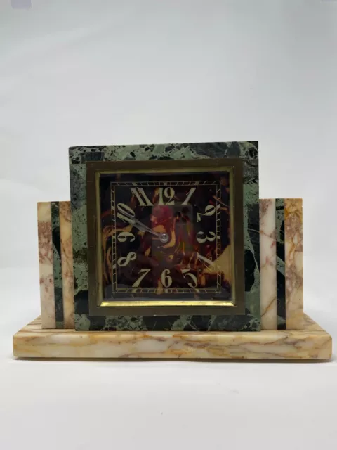 French Antique Art Deco Large Green Marble Desk Clock