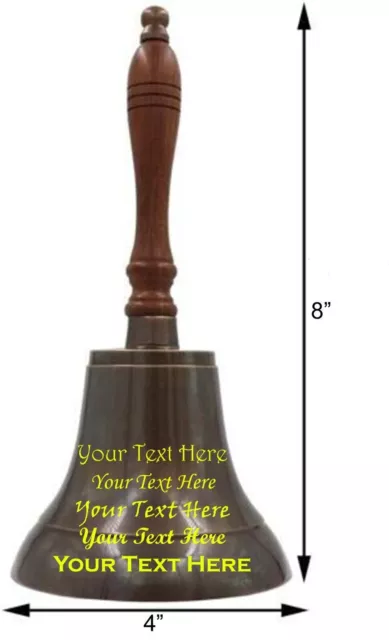 Engraved Solid Brass 9" Hand Bell School Bell Call Service Bell with Wood Handle