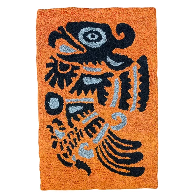 Alfombra gancho colgante de pared de colección años 70 azteca maya nativa pájaro águila naranja