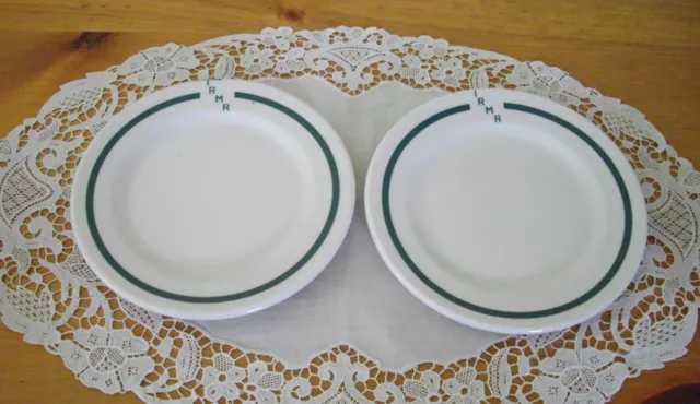 Vintage Syracuse China IRMR Green Stripe  6 1/2" Plates ~ Set of 2 ~