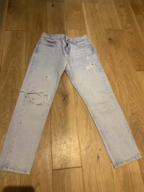 Jeans strass River Island Ragazze Strappati 9-10 anni effetto invecchiato