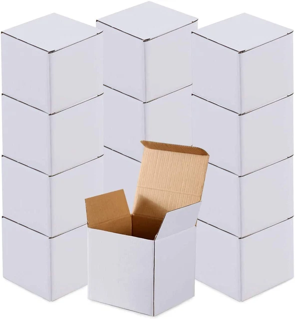 12 Pcs Shipping Boxes, 4x4x4" White Kraft Corrugated Cardboard, Mailing Box Cube