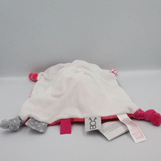 Doudou plat lapin rose gris blanc pois étoiles OBAIBI - 23445 2